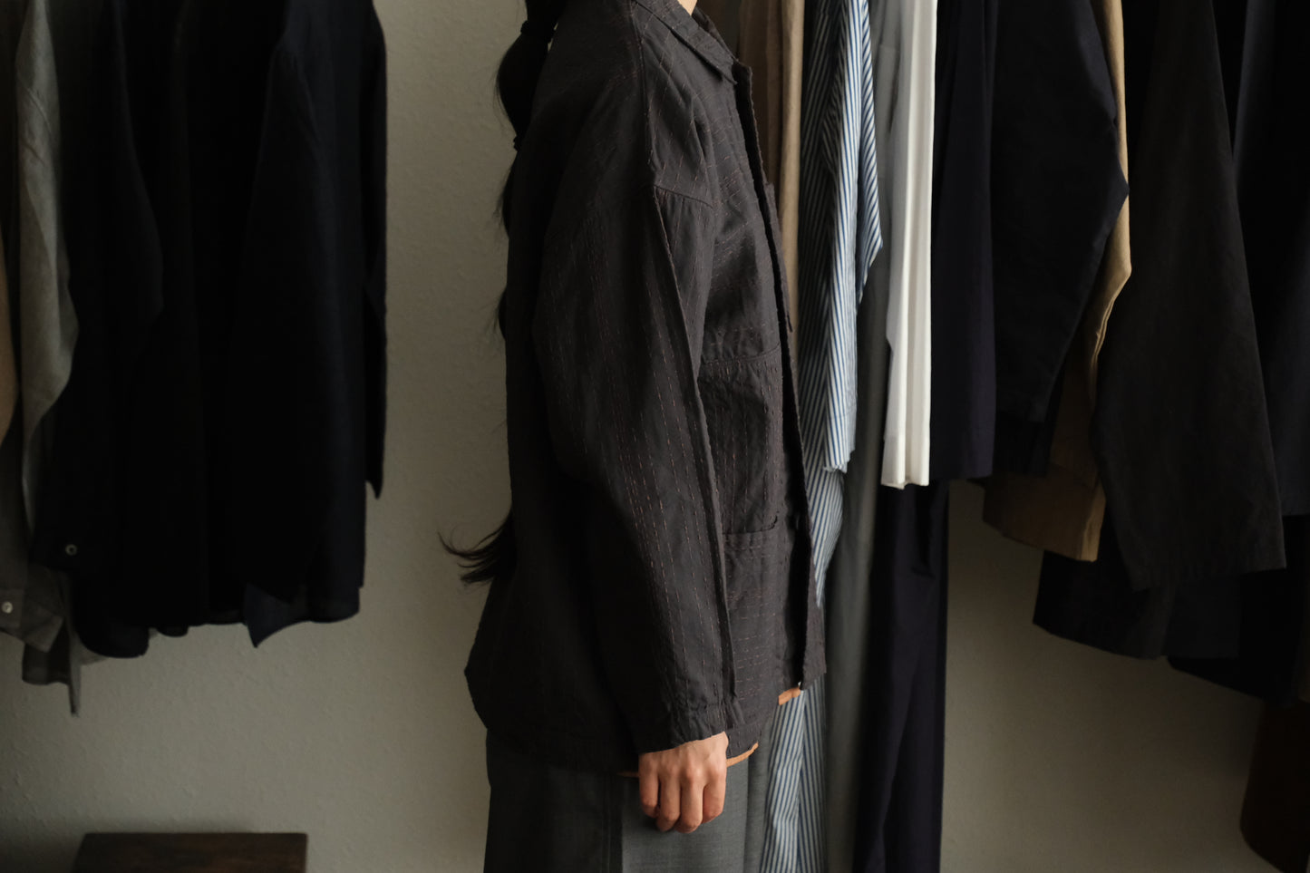 MITTAN / 薄手刺し子織ジャケット ベンガラ薄紅 JK-86B / unisex