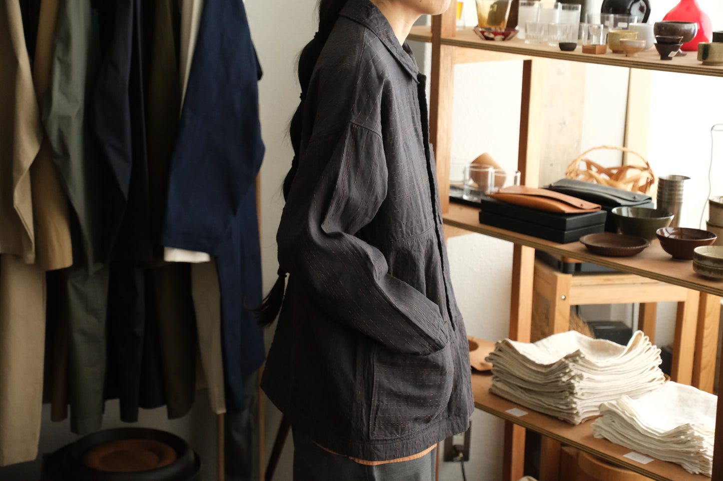 MITTAN / 薄手刺し子織ジャケット ベンガラ薄紅 JK-86B / unisex