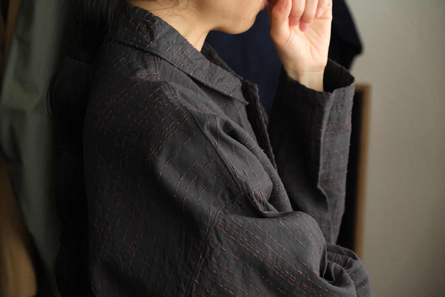 MITTAN / 薄手刺し子織ジャケット ベンガラ薄紅 JK-86B / unisex