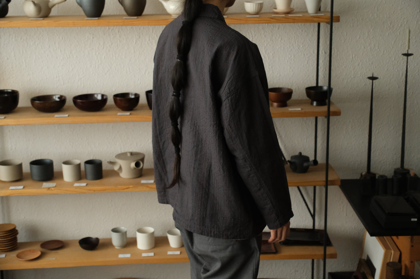 MITTAN / 薄手刺し子織ジャケット ベンガラ薄紅 JK-86B / unisex