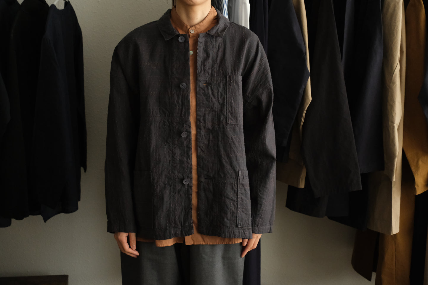 MITTAN / 薄手刺し子織ジャケット ベンガラ薄紅 JK-86B / unisex