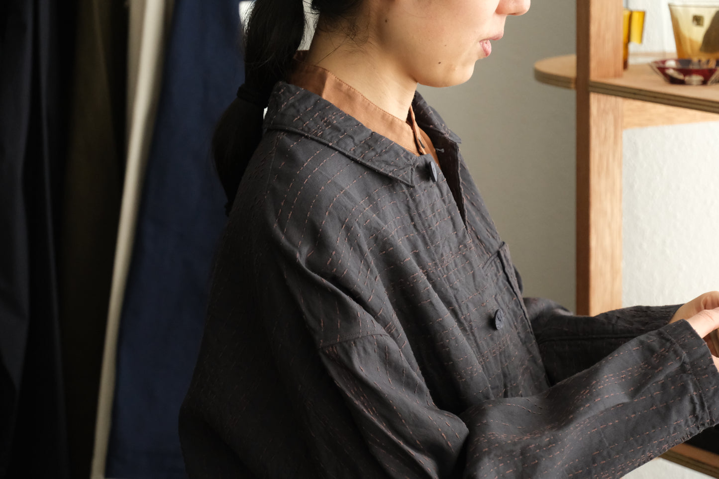 MITTAN / 薄手刺し子織ジャケット ベンガラ薄紅 JK-86B / unisex