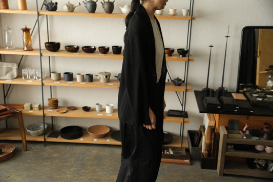 enrica linen knit jacket｜BLACK