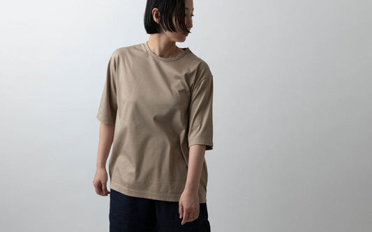 HANDROOM WOMEN'S クルーネック5分袖Tシャツ beige|ladies