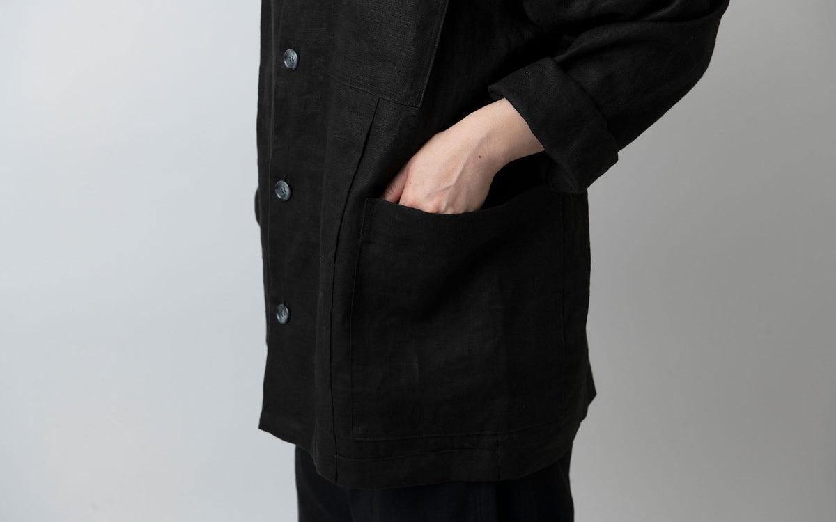 【2024年3月お届け】木間服装製作 jacket リネン black｜unisex freesize