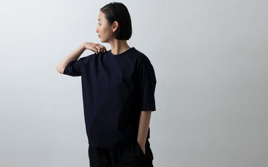 HANDROOM WOMEN'S クルーネック5分袖Tシャツ navy|ladies