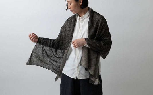 リネンニットストール|黒×ナチュラル