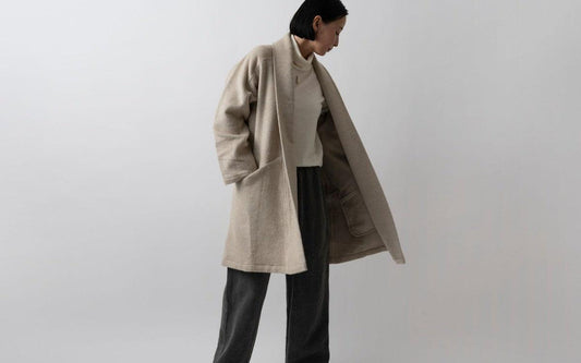 MITTAN / ウールシルクキャメル半纏コート(紐付き) 白茶 CT-43 / unisex