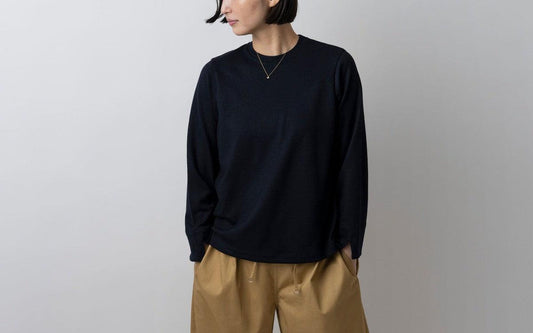 HANDROOM WOMEN'S ウールジャージー クルーネックカットソー navy|ladies|2size