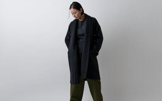 MITTAN / ウールシルクキャメル半纏コート(紐付き) 濃灰 CT-43 / unisex