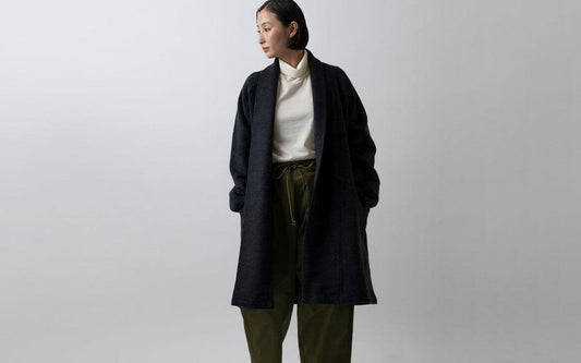 MITTAN / ウールシルクキャメル半纏コート(紐付き) 濃灰 CT-43 / unisex