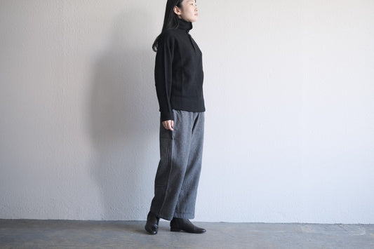 MITTAN / ウールシルクWフェイスハイネック 黒 KN-29 / unisex