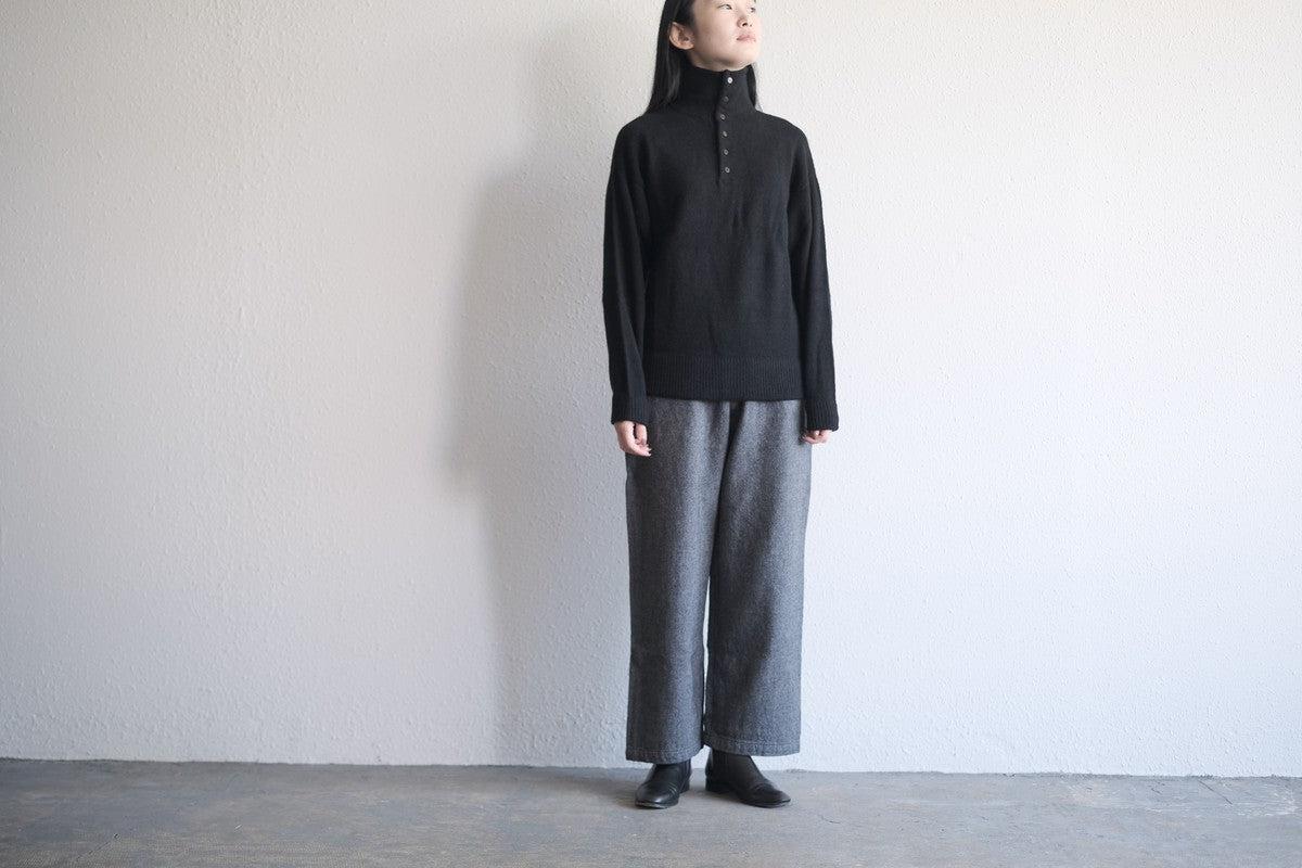 MITTAN / ウールシルクWフェイスハイネック 黒 KN-29 / unisex