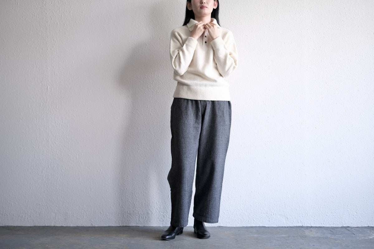 MITTAN / ウールシルクWフェイスハイネック 白 KN-29 / unisex