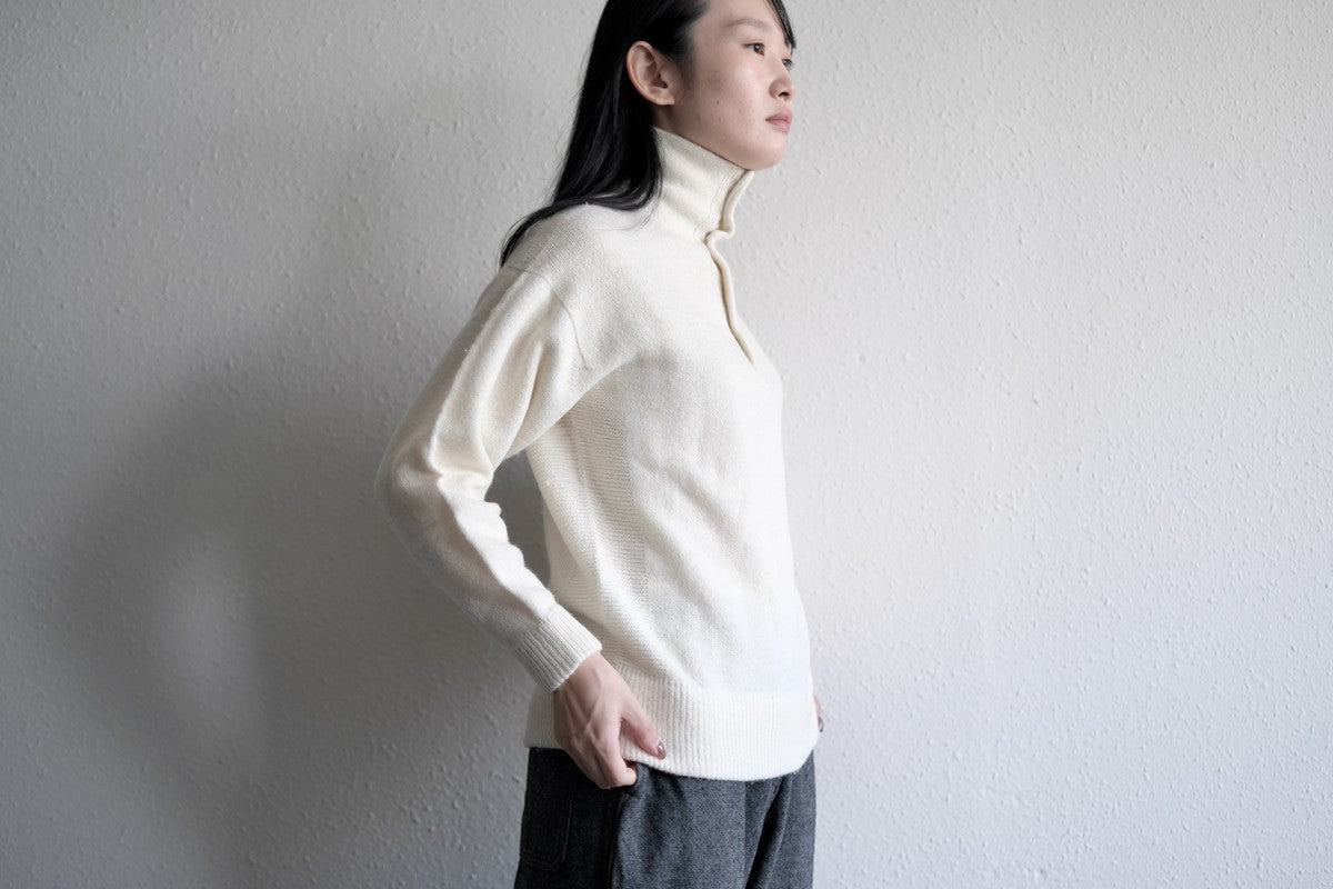 MITTAN / ウールシルクWフェイスハイネック 白 KN-29 / unisex