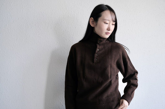 MITTAN / ウールシルクWフェイスハイネック 茶 KN-29 / unisex