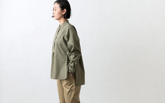 HANDROOM WOMEN'S クラシックフロントプルオーバーシャツ khaki|ladies|2size