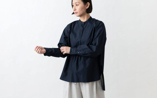 HANDROOM WOMEN'S クラシックフロントプルオーバーシャツ navy|ladies|2size