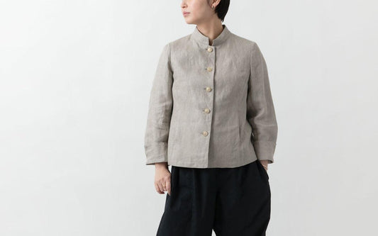 HANDROOM WOMEN'S リネン スタンドカラージャケット beige|ladies|2size