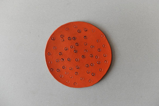 牛革 漆塗コースター 朱×黒