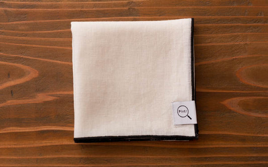 リネンハンカチ ホワイト×ブラック