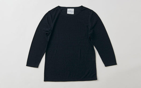 リネンコットンアンダーウェア7分袖|レディース|ブラック