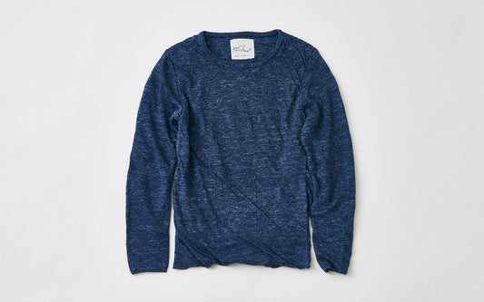 リネンニット 長袖二重プルオーバー|レディース|杢ネイビー