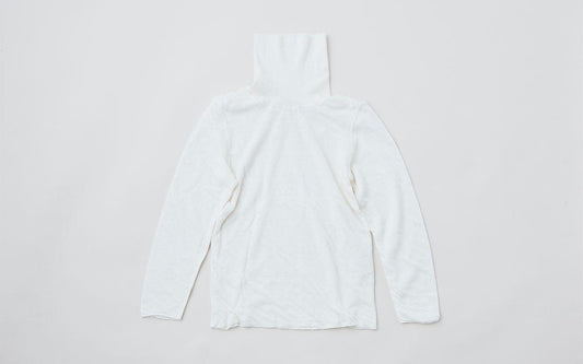 リネンニット タートルネック長袖二重プルオーバー|レディース|ホワイト