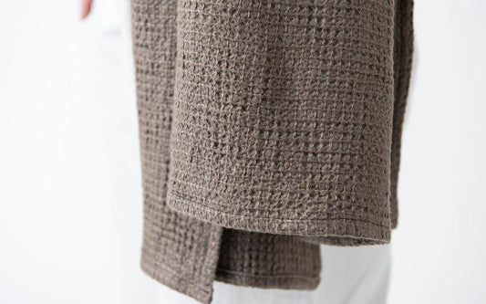 リネンワッフル フェイスタオル ブラウン