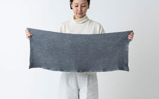 リネンワッフル フェイスタオル グレー