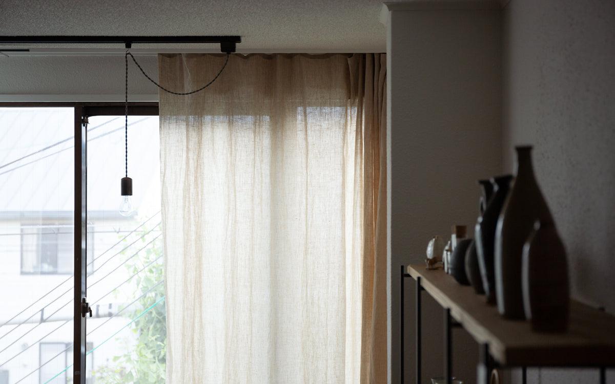 【サイズオーダー】オーガニックリネンのシンプル吊りカーテン